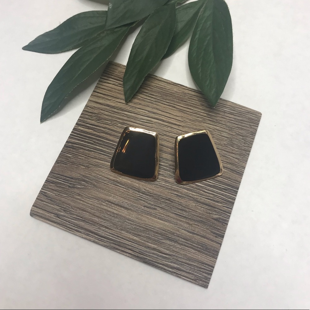 Geometric Black and Gold Stud Earrings